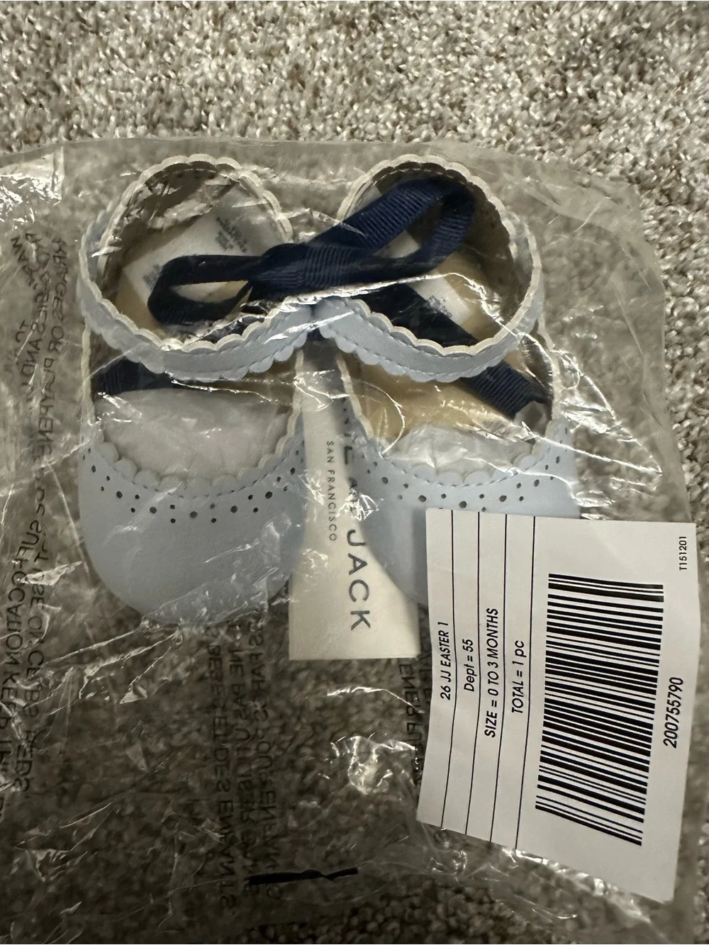 Janie and Jack Light Blue Mary Jane Shoes with Navy Ribbon